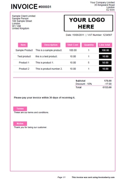 Example of an invoice created with Invoiceberry 