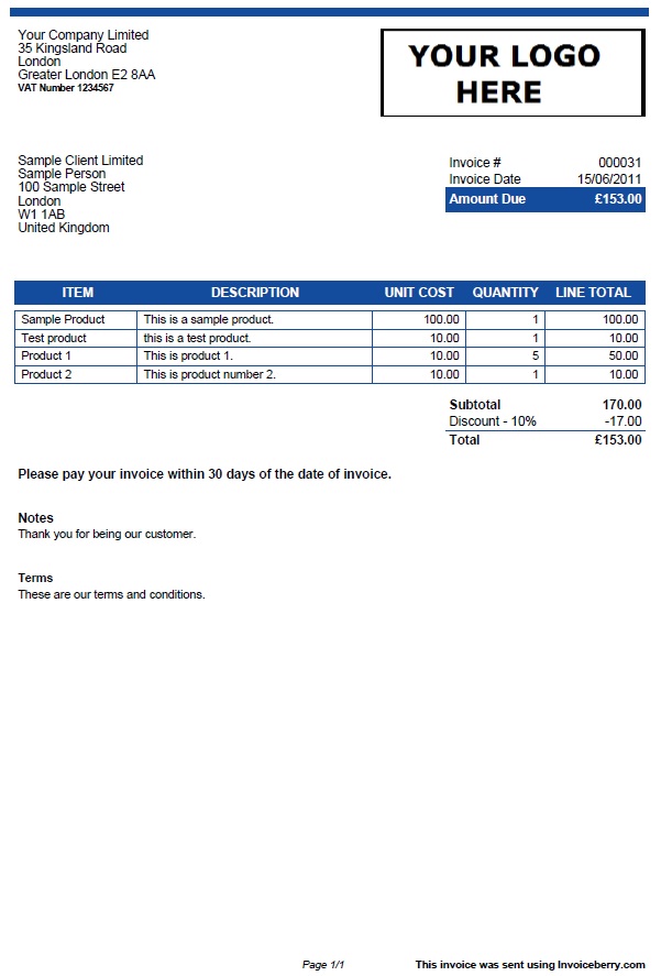 Invoice template: Blue Table Simplicity | InvoiceBerry Blog